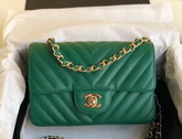 Chanel Mini Flap Bag in Green Grained Calfskin Chevron Detail