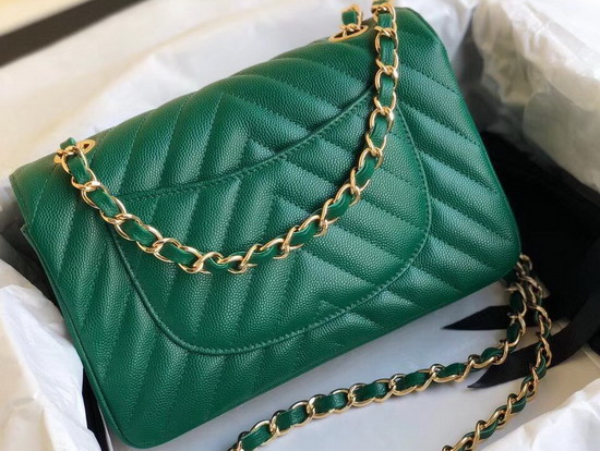 Chanel Mini Flap Bag in Green Grained Calfskin Chevron Detail