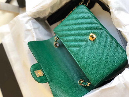 Chanel Mini Flap Bag in Green Grained Calfskin Chevron Detail