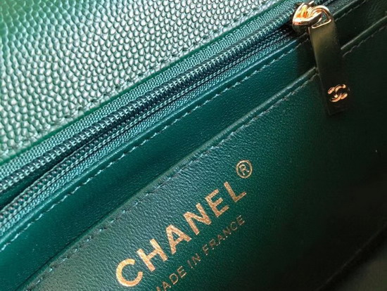 Chanel Mini Flap Bag in Green Grained Calfskin Chevron Detail