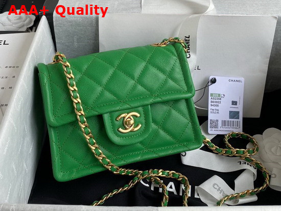 Chanel Mini Flap Bag in Green Grained Calfskin with Gold Metal Replica