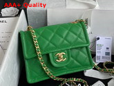 Chanel Mini Flap Bag in Green Grained Calfskin with Gold Metal Replica