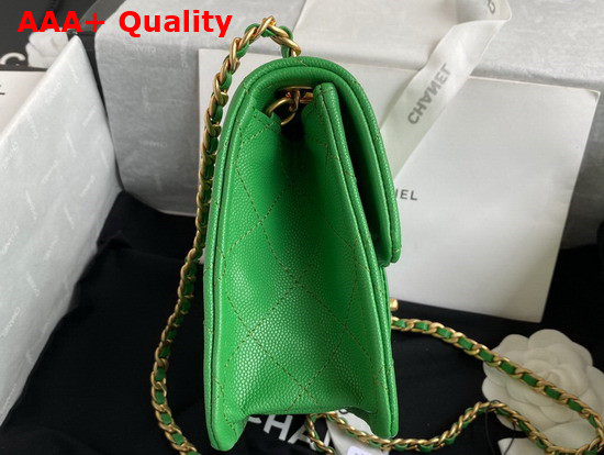 Chanel Mini Flap Bag in Green Grained Calfskin with Gold Metal Replica