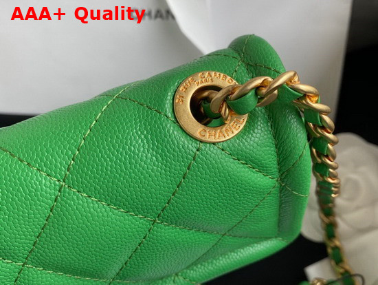 Chanel Mini Flap Bag in Green Grained Calfskin with Gold Metal Replica