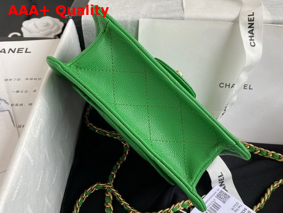 Chanel Mini Flap Bag in Green Grained Calfskin with Gold Metal Replica