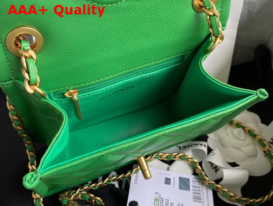 Chanel Mini Flap Bag in Green Grained Calfskin with Gold Metal Replica