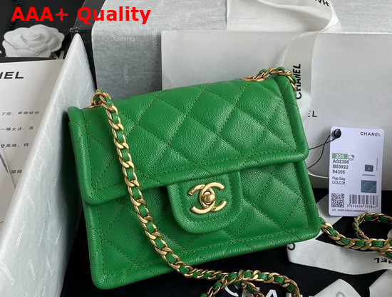 Chanel Mini Flap Bag in Green Grained Calfskin with Gold Metal Replica