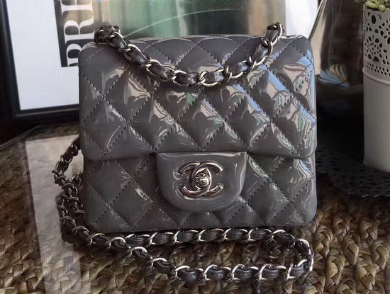 Chanel Mini Flap Bag in Grey Patent Leather