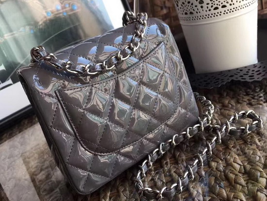 Chanel Mini Flap Bag in Grey Patent Leather