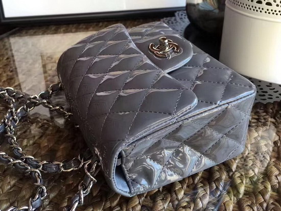 Chanel Mini Flap Bag in Grey Patent Leather