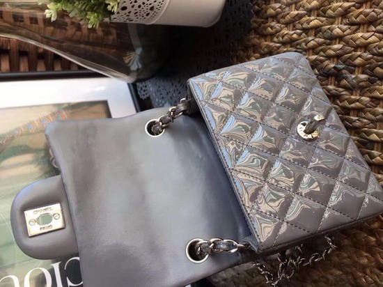 Chanel Mini Flap Bag in Grey Patent Leather