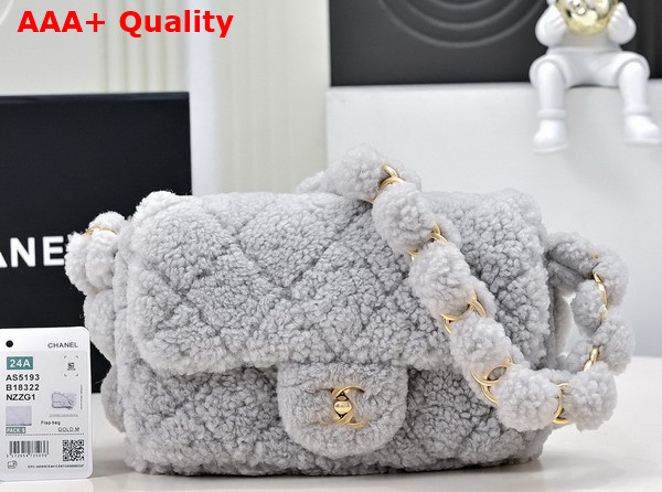 Chanel Mini Flap Bag in Grey Shearling Lambskin Replica