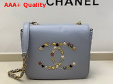 Chanel Mini Flap Bag in Light Blue with Charm Logo on the Front Replica