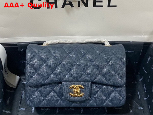 Chanel Mini Flap Bag in Navy Blue Grained Calfskin Gold Tone Metal AS3757 Replica