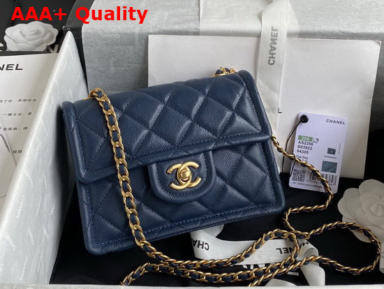 Chanel Mini Flap Bag in Navy Blue Grained Calfskin with Gold Metal Replica