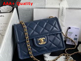 Chanel Mini Flap Bag in Navy Blue Grained Calfskin with Gold Metal Replica