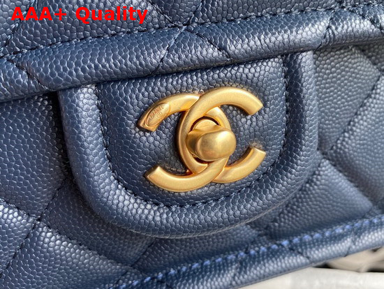 Chanel Mini Flap Bag in Navy Blue Grained Calfskin with Gold Metal Replica