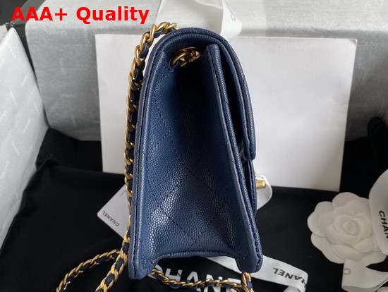 Chanel Mini Flap Bag in Navy Blue Grained Calfskin with Gold Metal Replica