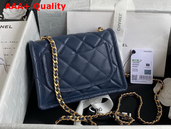 Chanel Mini Flap Bag in Navy Blue Grained Calfskin with Gold Metal Replica