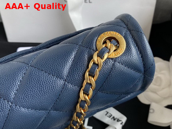 Chanel Mini Flap Bag in Navy Blue Grained Calfskin with Gold Metal Replica