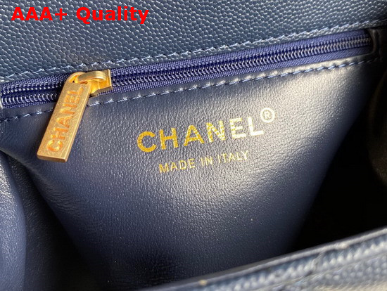 Chanel Mini Flap Bag in Navy Blue Grained Calfskin with Gold Metal Replica