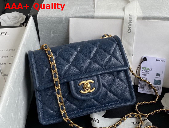 Chanel Mini Flap Bag in Navy Blue Grained Calfskin with Gold Metal Replica