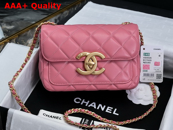 Chanel Mini Flap Bag in Pink Shiny Lambskin Gold Tone Metal AS5026 Replica