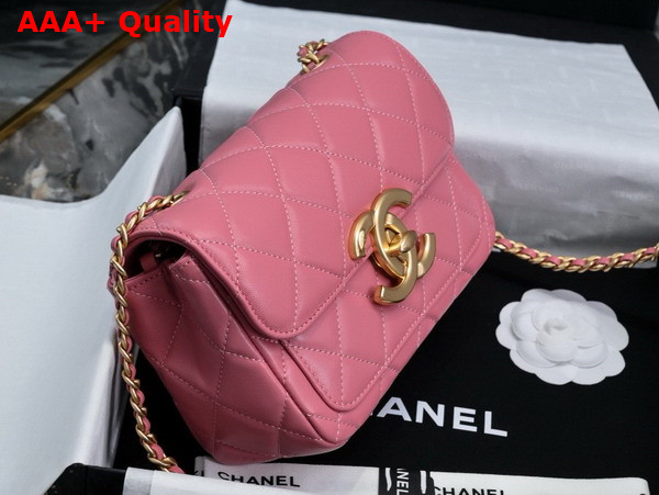 Chanel Mini Flap Bag in Pink Shiny Lambskin Gold Tone Metal AS5026 Replica