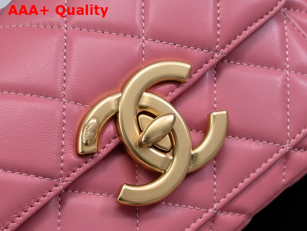 Chanel Mini Flap Bag in Pink Shiny Lambskin Gold Tone Metal AS5026 Replica