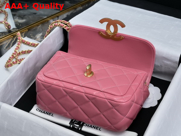 Chanel Mini Flap Bag in Pink Shiny Lambskin Gold Tone Metal AS5026 Replica