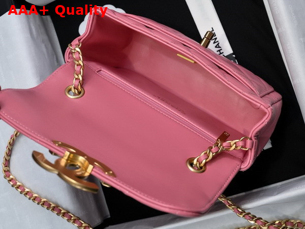 Chanel Mini Flap Bag in Pink Shiny Lambskin Gold Tone Metal AS5026 Replica