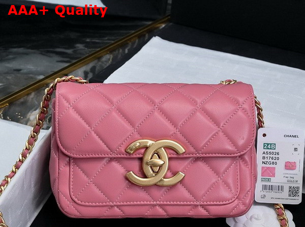 Chanel Mini Flap Bag in Pink Shiny Lambskin Gold Tone Metal AS5026 Replica