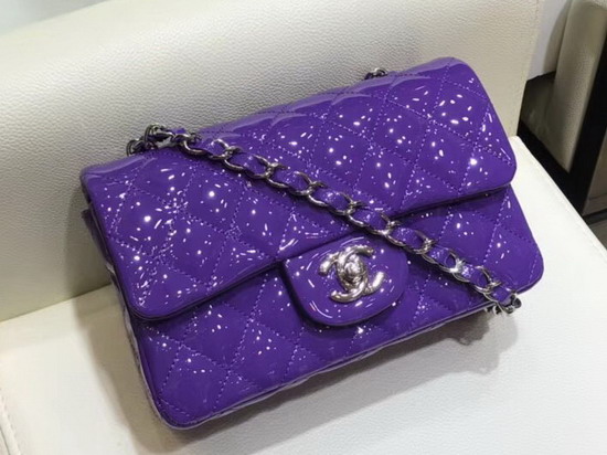 Chanel Mini Flap Bag in Purple Patent Leather Silver Hardware