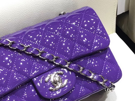 Chanel Mini Flap Bag in Purple Patent Leather Silver Hardware