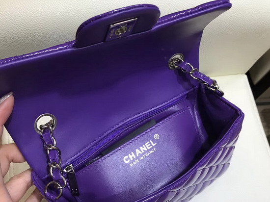 Chanel Mini Flap Bag in Purple Patent Leather Silver Hardware