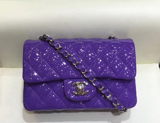 Chanel Mini Flap Bag in Purple Patent Leather Silver Hardware