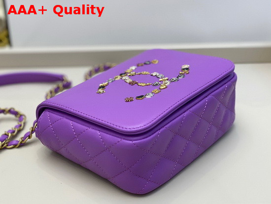 Chanel Mini Flap Bag in Purple with Charm Logo on the Front Replica