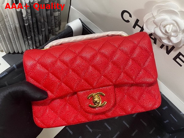 Chanel Mini Flap Bag in Red Grained Calfskin Gold Tone Metal AS3757 Replica