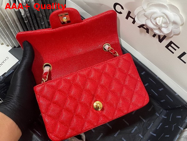 Chanel Mini Flap Bag in Red Grained Calfskin Gold Tone Metal AS3757 Replica