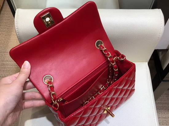 Chanel Mini Flap Bag in Red Patent Leather with Gold Hardware