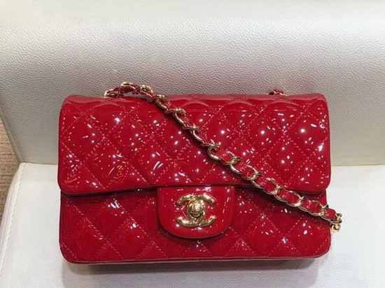 Chanel Mini Flap Bag in Red Patent Leather with Gold Hardware