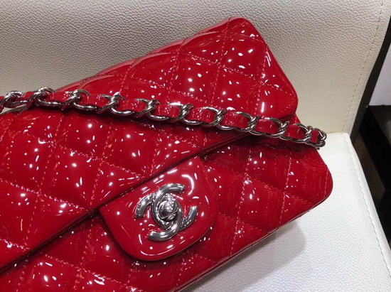 Chanel Mini Flap Bag in Red Patent Leather with Silver Hardware