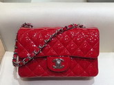 Chanel Mini Flap Bag in Red Patent Leather with Silver Hardware