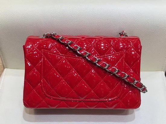 Chanel Mini Flap Bag in Red Patent Leather with Silver Hardware