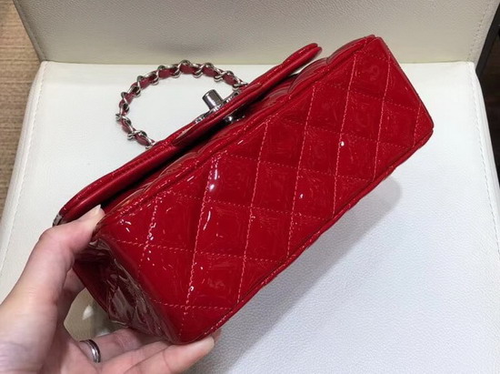 Chanel Mini Flap Bag in Red Patent Leather with Silver Hardware