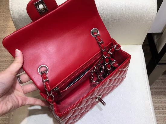 Chanel Mini Flap Bag in Red Patent Leather with Silver Hardware