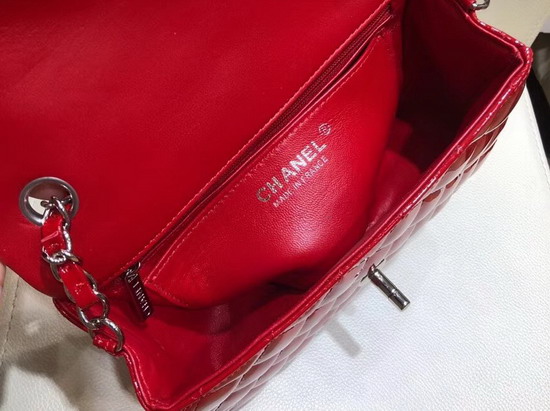 Chanel Mini Flap Bag in Red Patent Leather with Silver Hardware