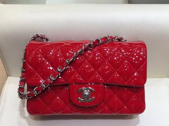 Chanel Mini Flap Bag in Red Patent Leather with Silver Hardware