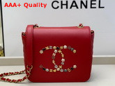 Chanel Mini Flap Bag in Red with Charm Logo on the Front Replica