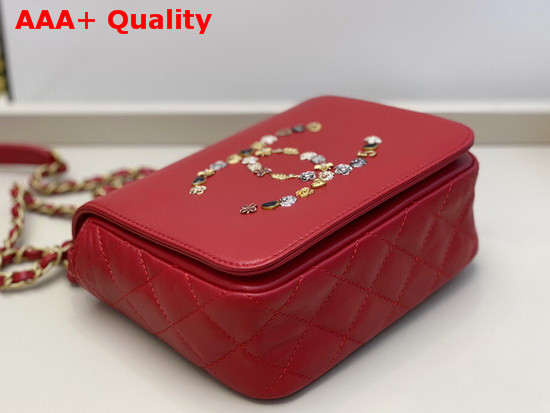 Chanel Mini Flap Bag in Red with Charm Logo on the Front Replica